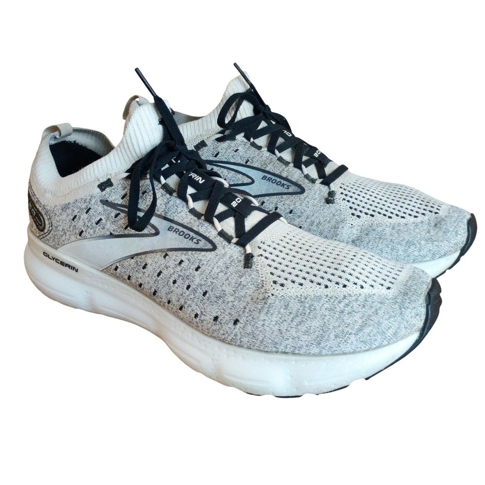 Brooks Mens 12.5 Glycerin StealthFit 20 White Gray Running Shoes Athletic